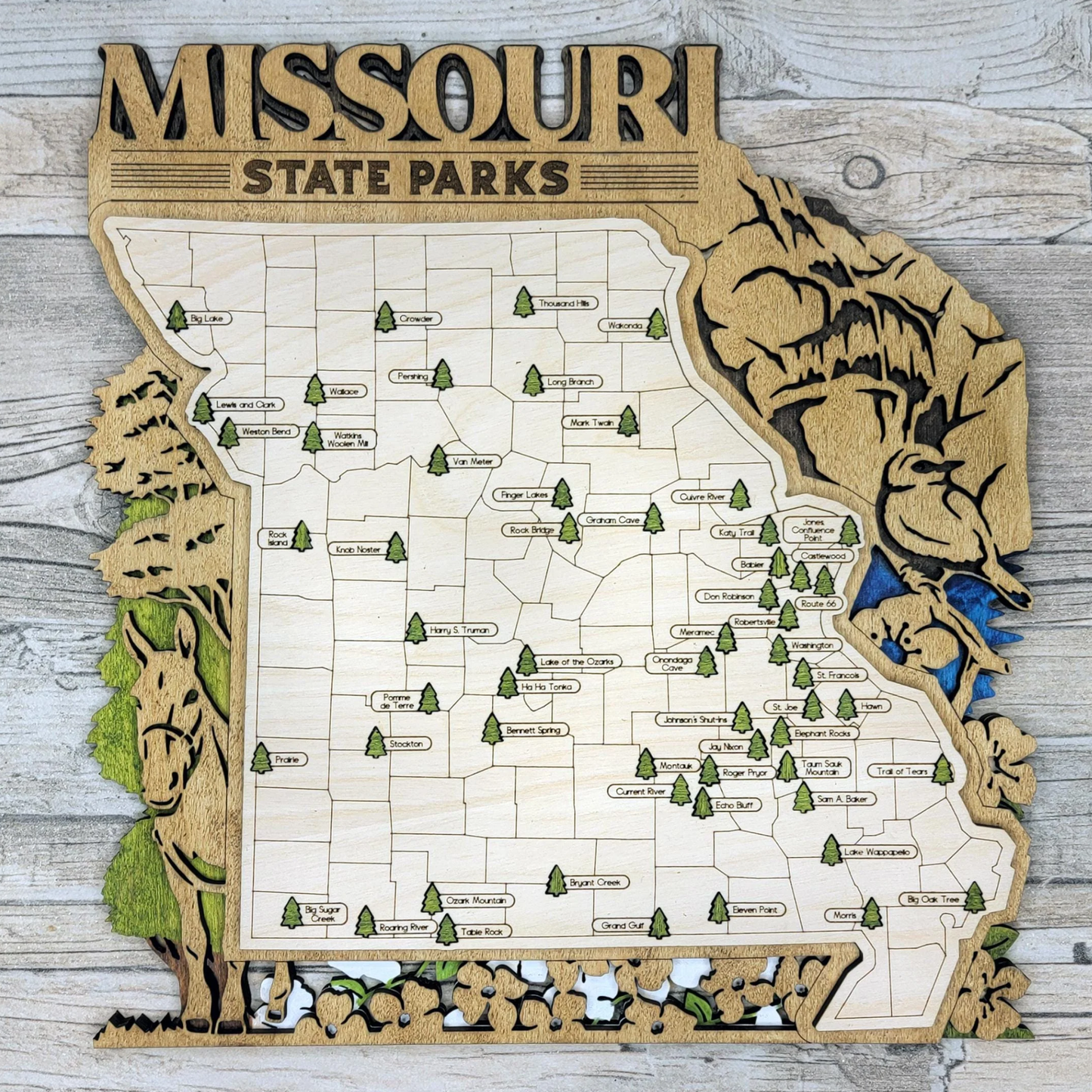 Personalized Missouri State Parks Map Tracker – Custom Name Wooden Travel Keepsake