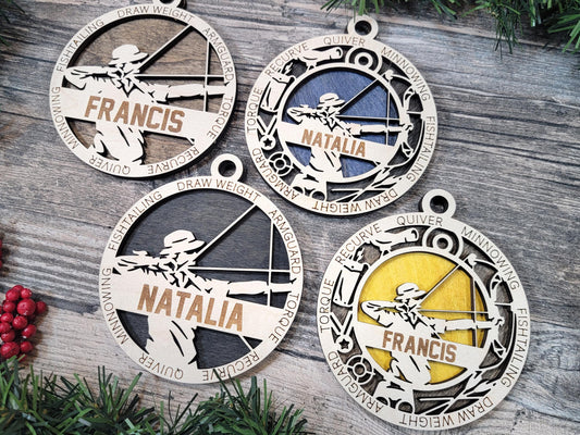 Archery Wooden Ornament – Personalized 4" Laser Engraved Ornament with Optional Archery Icons | Custom or Standard Design