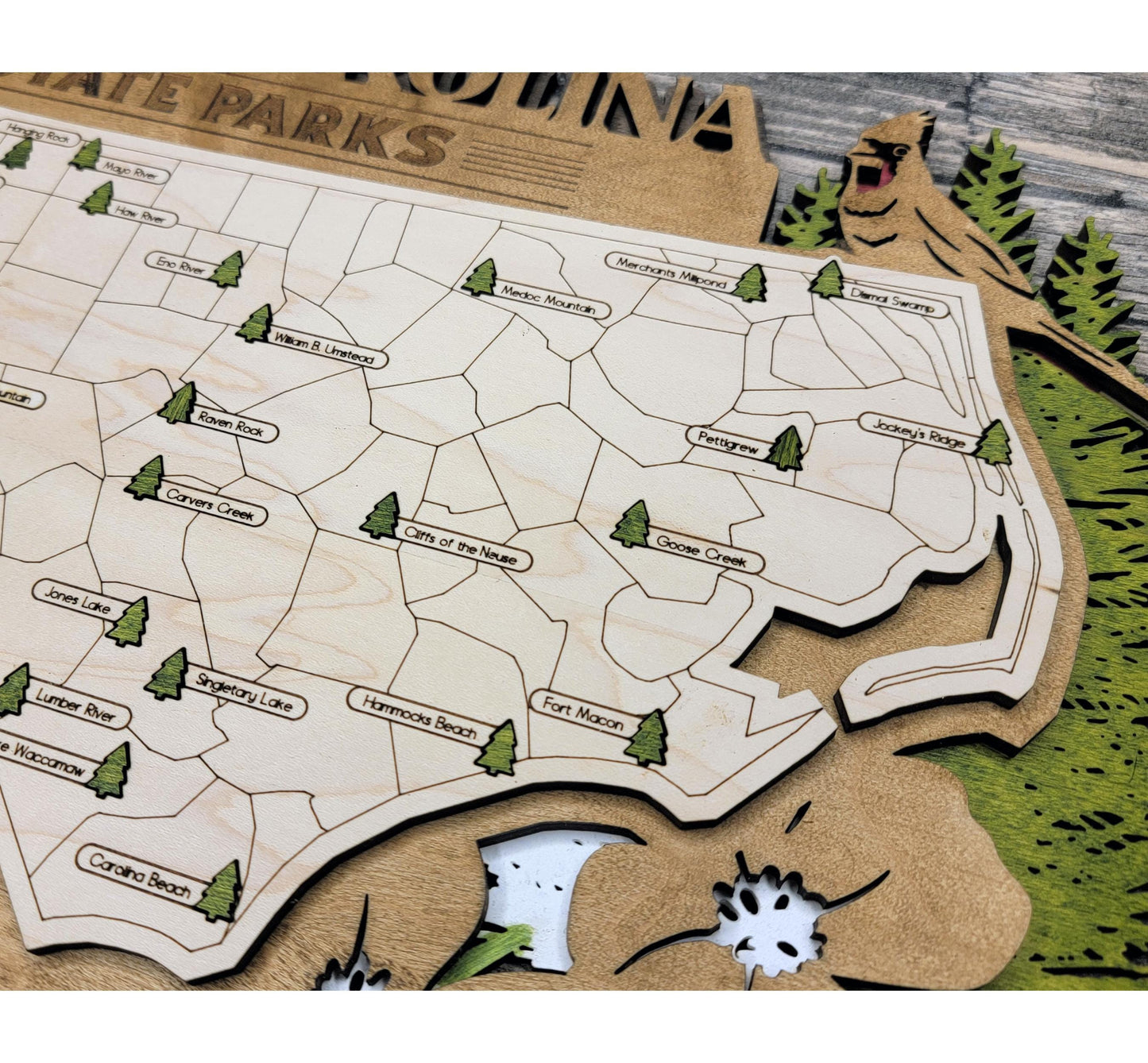 North Carolina State Park Tracker Map – 12x20 Engraved Wood Wall Art | Personalized Adventure Gift, Handmade in Ohio