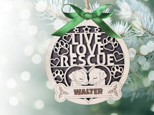 Rescue Dog Ornament – Personalized 4" Laser Engraved Wooden Ornament with Breed Silhouette & Custom Name | Adopted Dog Keepsake