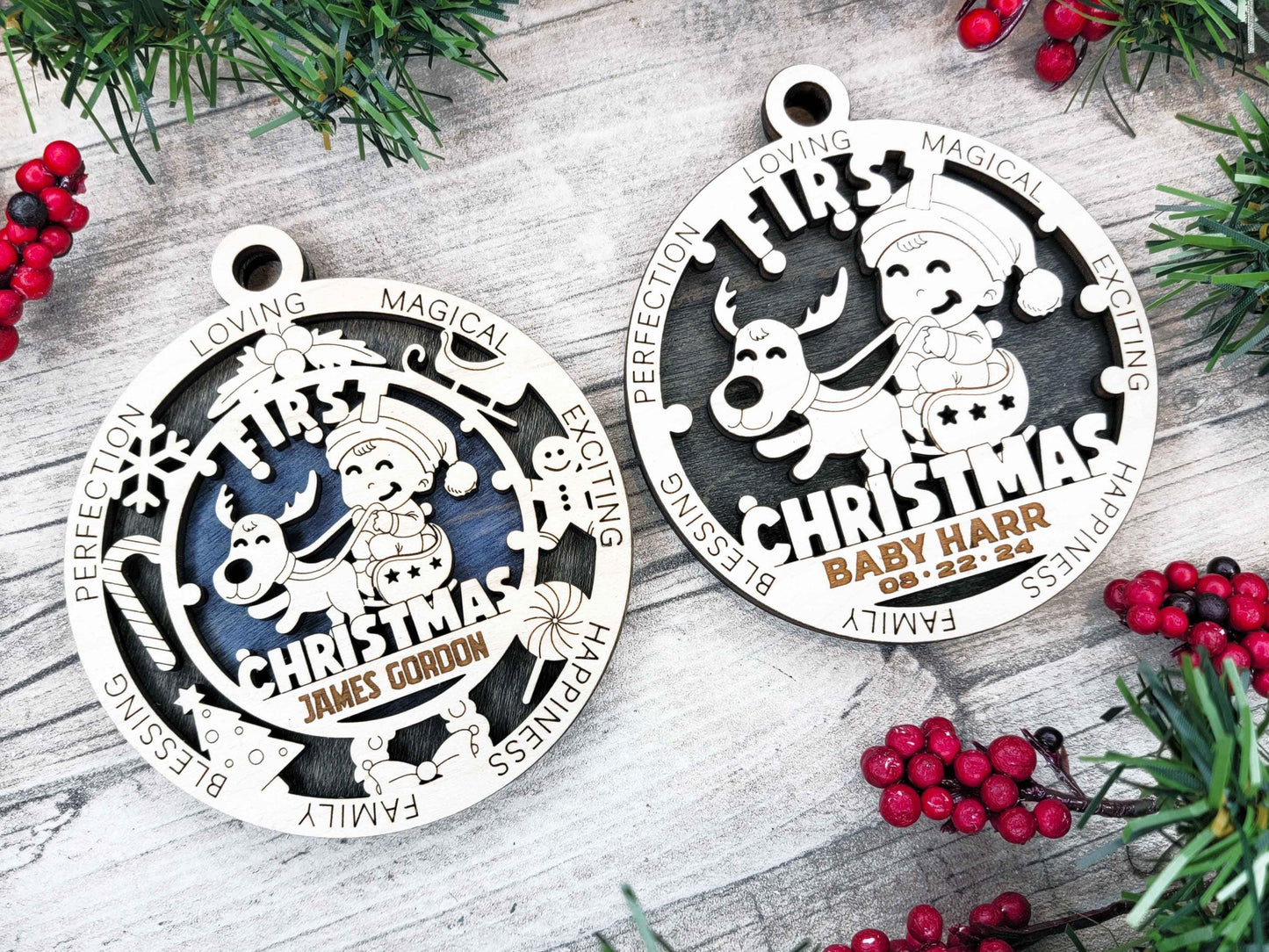 Baby’s First Christmas Ornament – Personalized Engraved Wooden Keepsake
