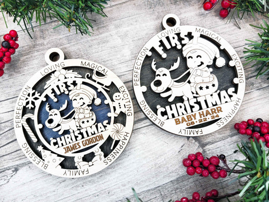 Baby’s First Christmas Ornament – Personalized Engraved Wooden Keepsake