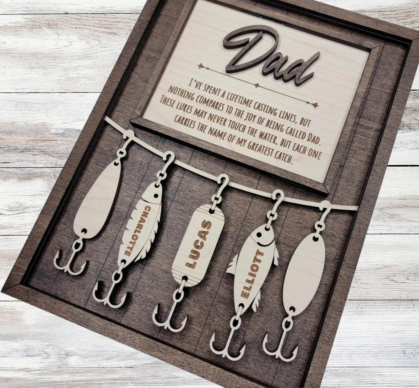 Personalized Fishing Dad Plaque – Custom Kids Name Sign for Dad or Grandpa | Handmade Wood Wall Decor | Fisherman Gift | 7x9