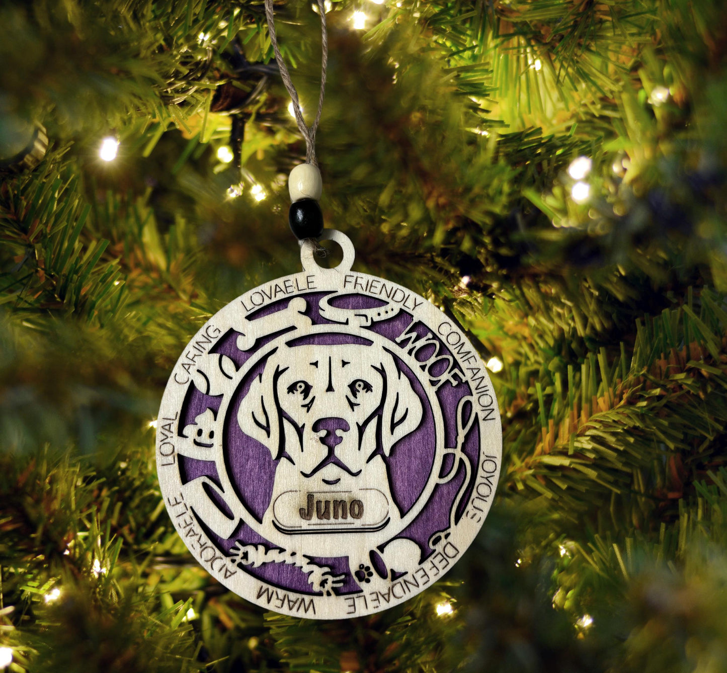 Personalized Dog Ornament – 4" Laser Engraved Wooden Ornament with Optional Dog Icons | All Breeds Included, Custom Name