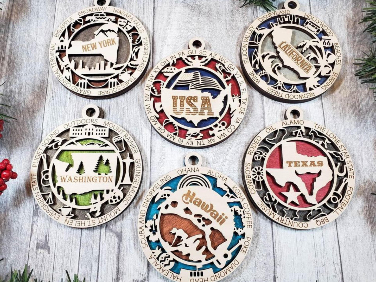 United States State Christmas Ornament – Personalized Wooden Travel Keepsake