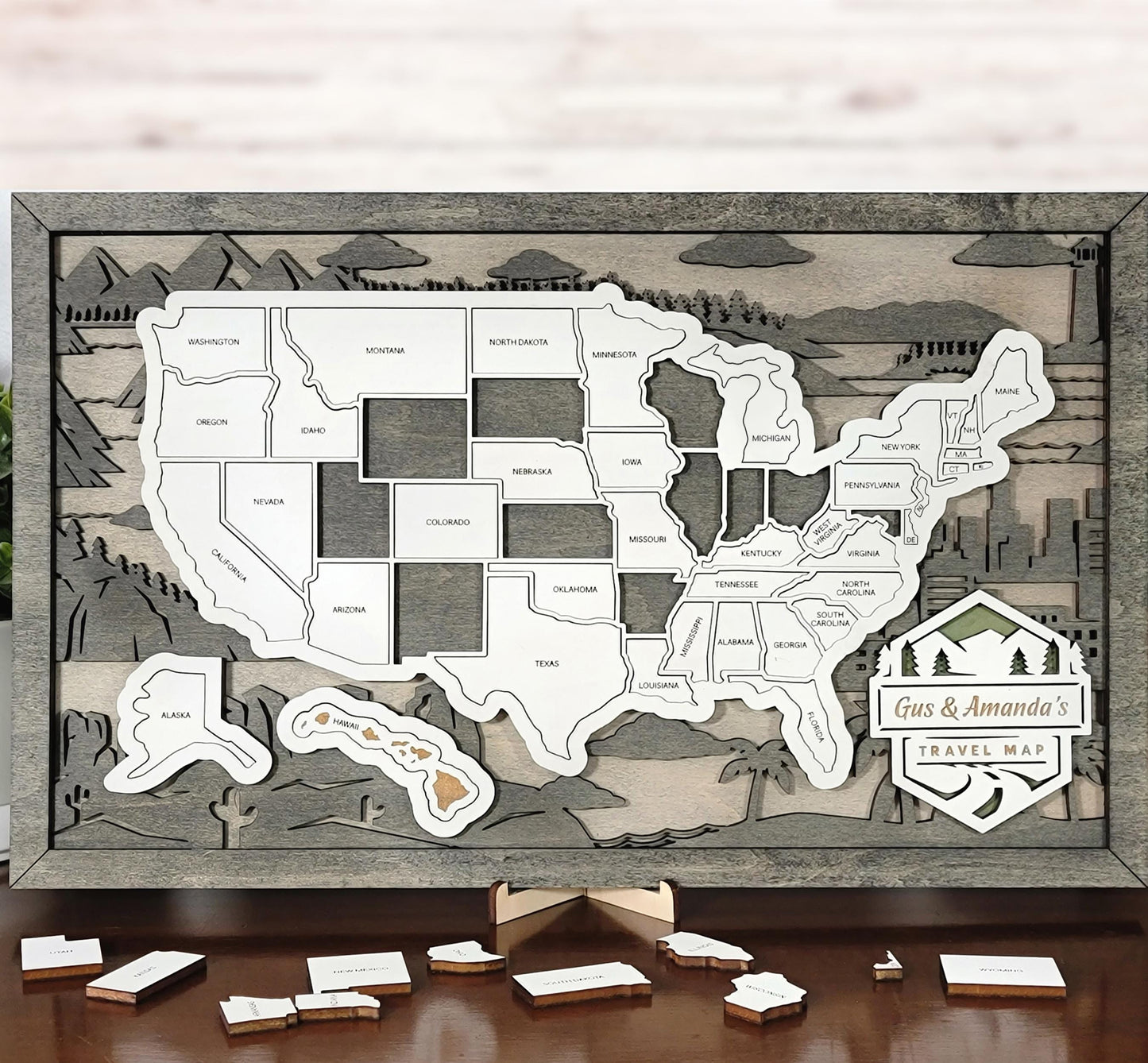 50 States Travel Map – Personalized Wooden USA Road Trip Gift
