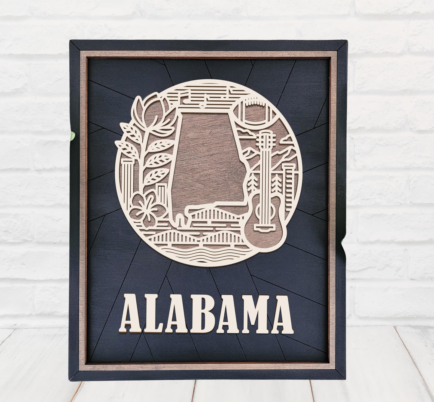 Alabama State Wall Art – Handmade Wood Sign Featuring Alabama Symbols, Culture & Heritage | Gift-Ready with Easel Display