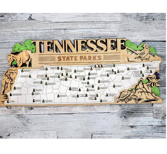 Tennessee State Park Tracker Map – 12x20 Laser Engraved Wood Wall Art with Tree Icons | Rustic Gift with Easel Display & Free Shipping