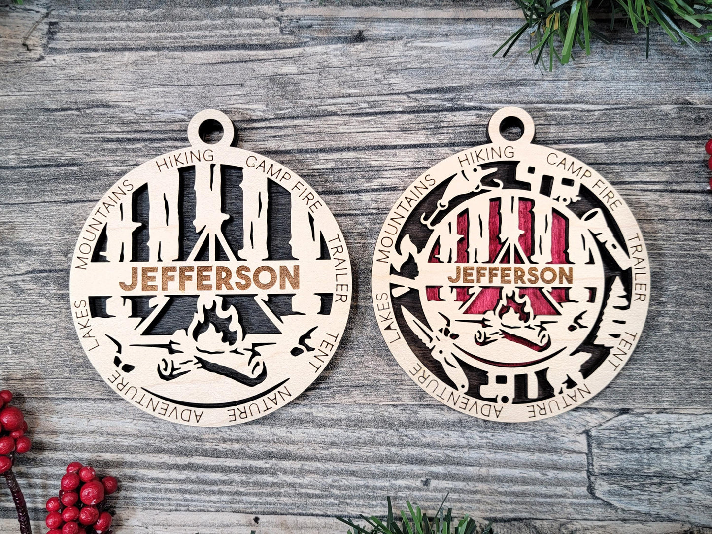 Camper Personalized Ornament – Custom Laser Engraved Camping Christmas Ornament, Handmade 4 Inch Wood Keepsake with Name