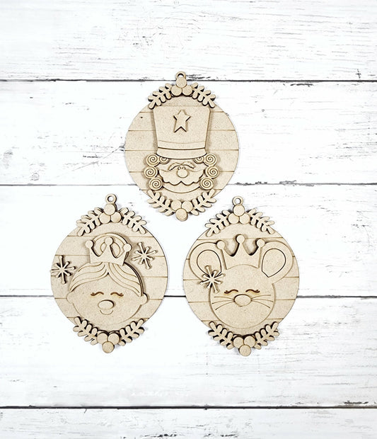 Nutcracker Ballet Ornament Set – DIY Paint Your Own MDF | Choice of 3 Christmas Ornaments