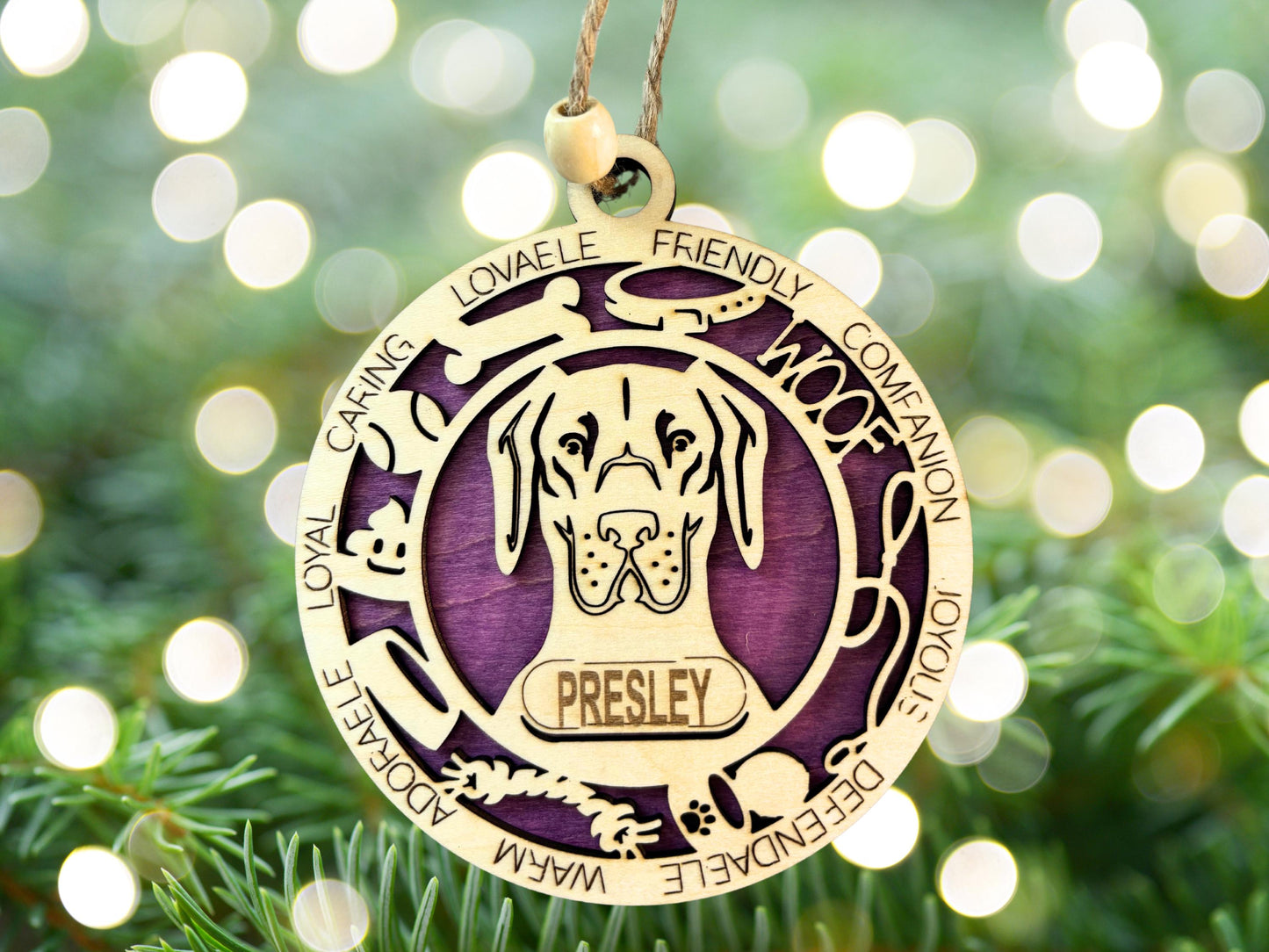 Personalized Dog Ornament – 4" Laser Engraved Wooden Ornament with Optional Dog Icons | All Breeds Included, Custom Name