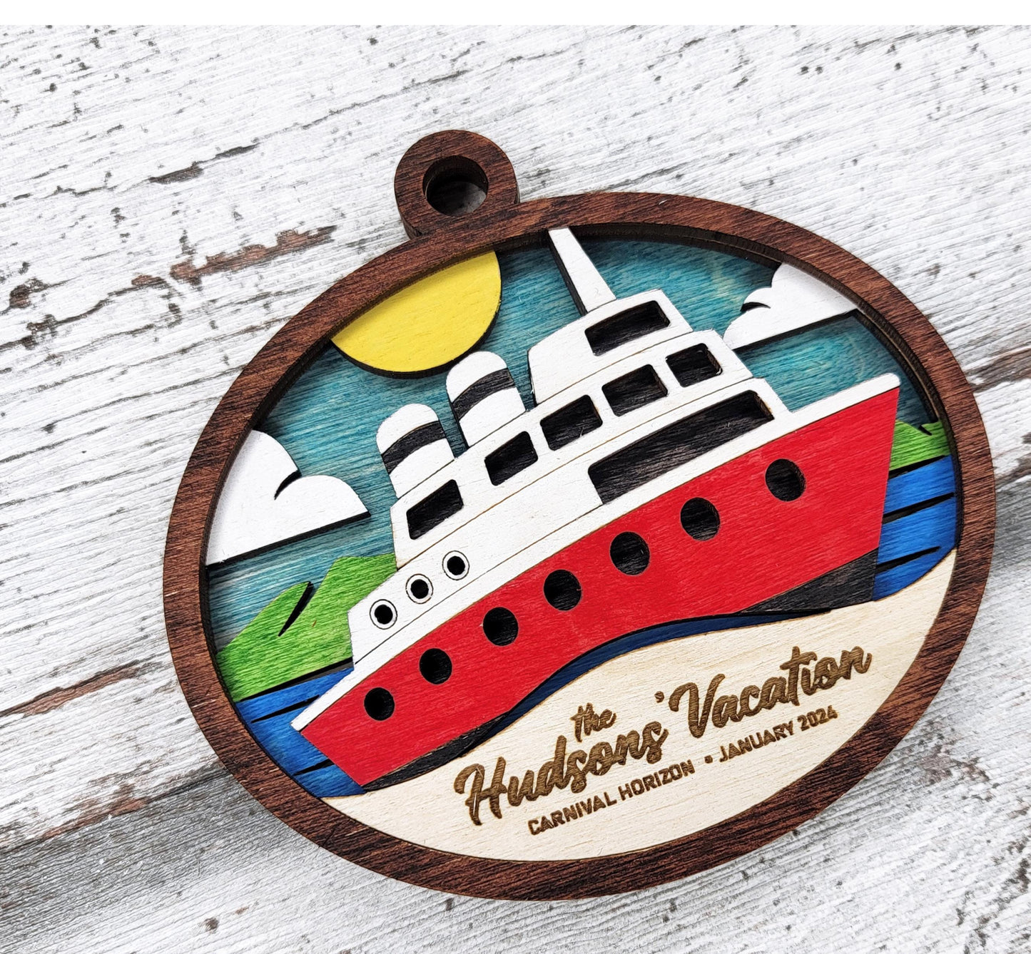 Custom Cruise Ship Christmas Ornament – Personalized 4" Wooden Keepsake with Ship Name, Cruise Dates & Family Name, Gift-Ready
