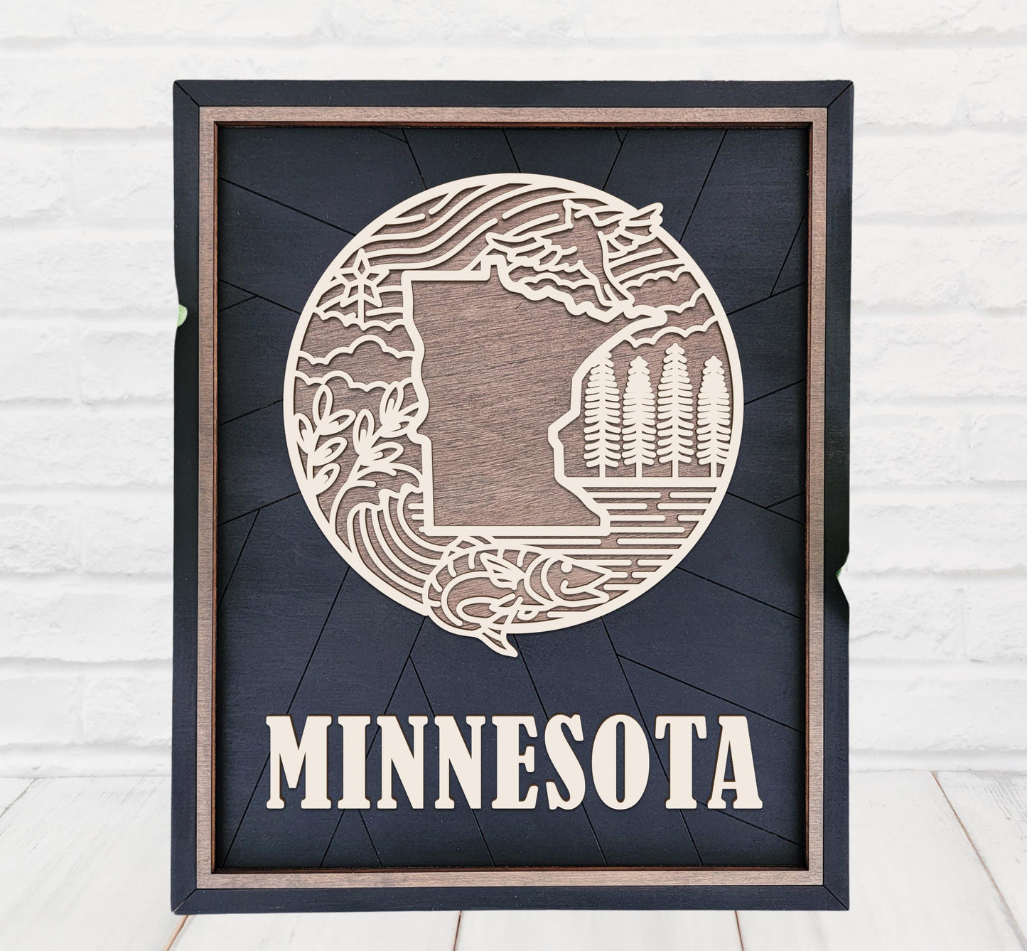 Minnesota State Wall Art – Handmade Wooden Sign Celebrating Minnesota Symbols, Nature & Culture | Gift-Ready with Easel Display