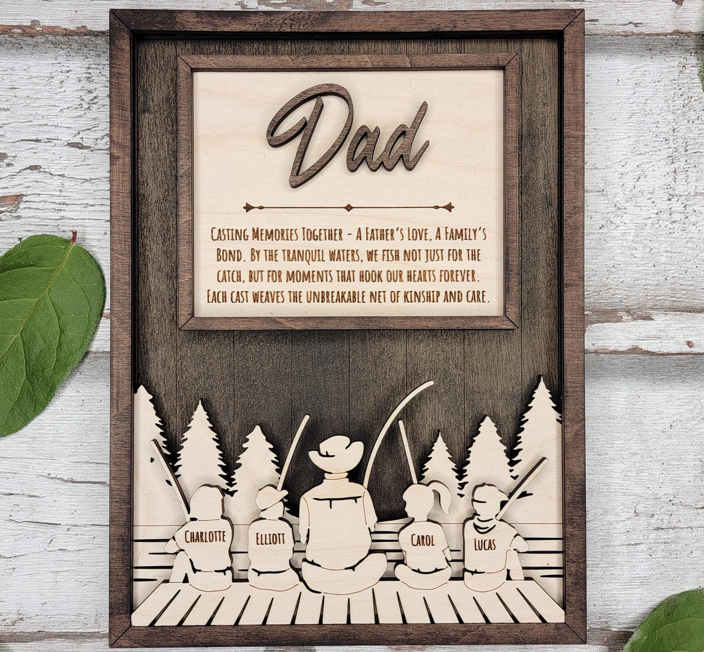Personalized Fishing Dad Plaque – Custom Kids Name Sign for Dad or Grandpa | Handmade Wood Wall Decor | Fisherman Gift | 7x9