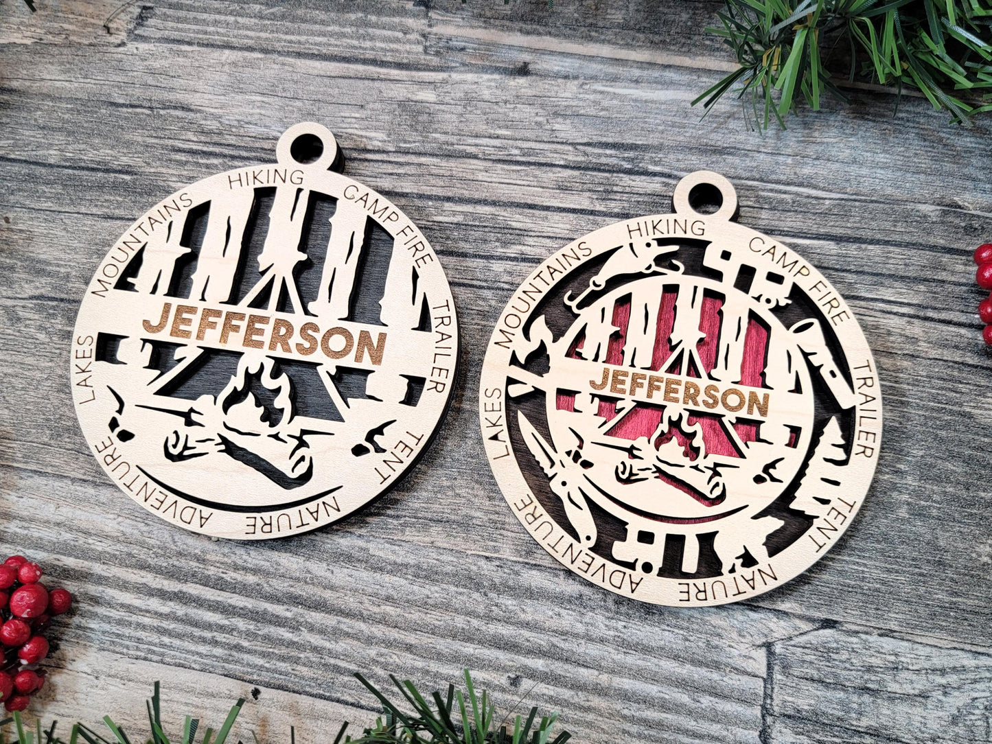 Camper Personalized Ornament – Custom Laser Engraved Camping Christmas Ornament, Handmade 4 Inch Wood Keepsake with Name