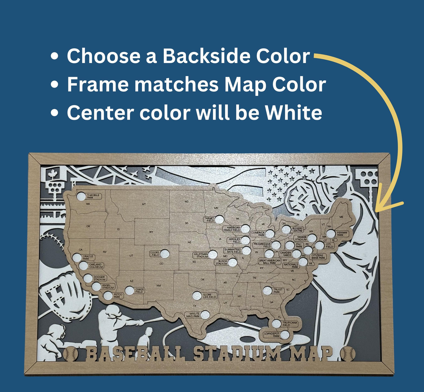 Baseball Map Tracker – Wooden USA Ballpark Travel Keepsake