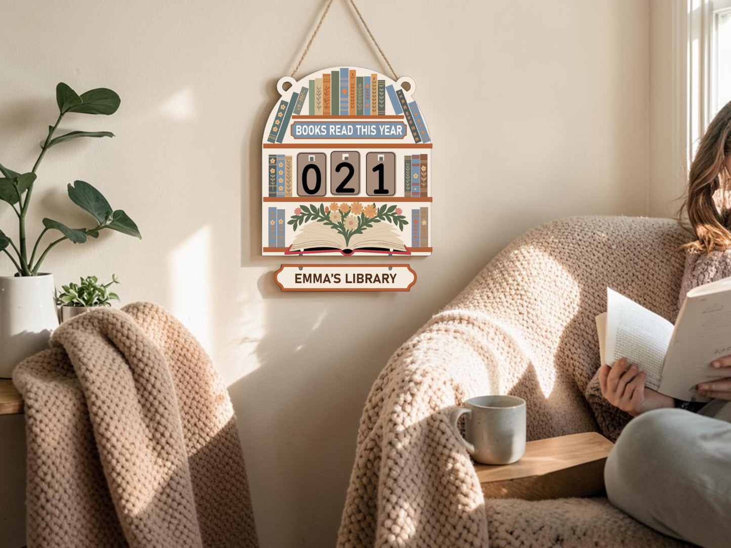 Personalized Books Read Tracker Sign – Custom Reading Tracker Decor with Interchangeable Numbers