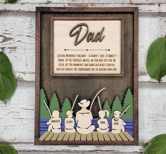 Personalized Fishing Dad Plaque – Custom Kids Name Sign for Dad or Grandpa | Handmade Wood Wall Decor | Fisherman Gift | 7x9