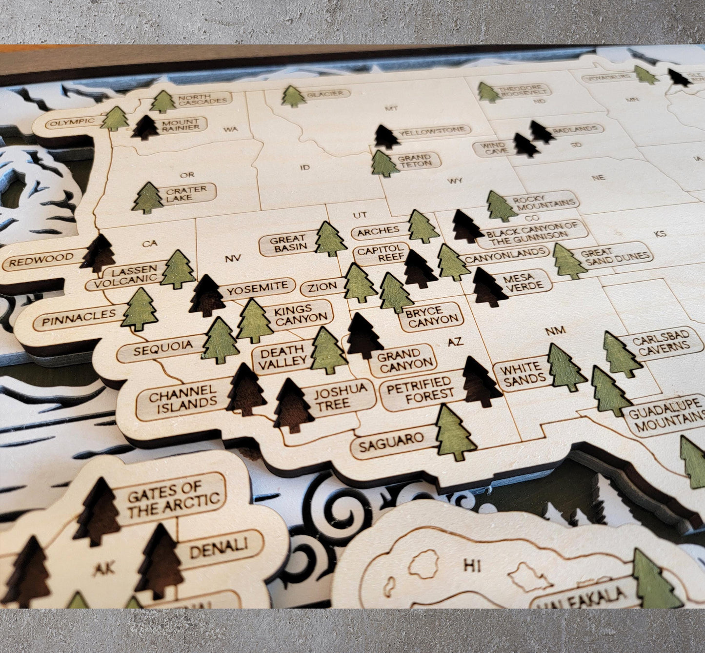 Personalized National Park Map Tracker – Custom Name Wooden USA Travel Keepsake