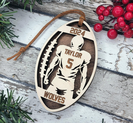 Personalized Football Ornament – Custom Laser Engraved Football-Shaped Wooden Keepsake for Players, Fans & Coaches