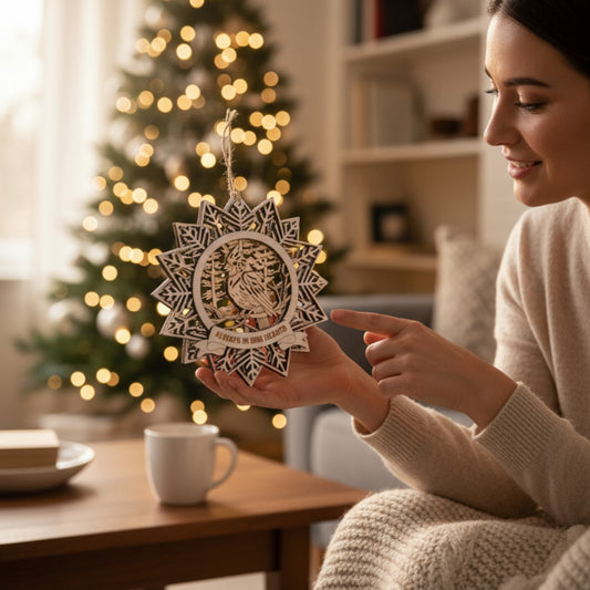 Personalized Memorial Ornament with Cardinal – Custom Engraved Wooden Snowflake Keepsake