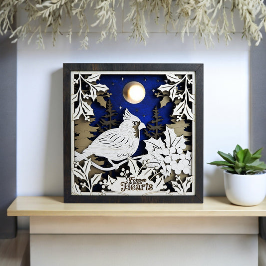 Personalized 3D Cardinal Christmas Memorial Decor – Hand Painted Wooden Scene