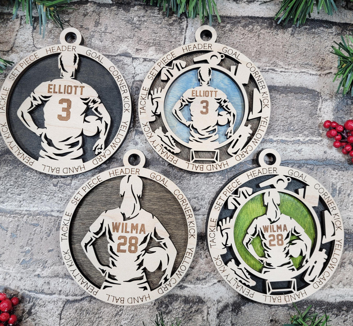 Personalized Soccer Ornament – Laser Engraved 4" Wooden Ornament with Optional Soccer Icons | Gift Box & Ribbon Included