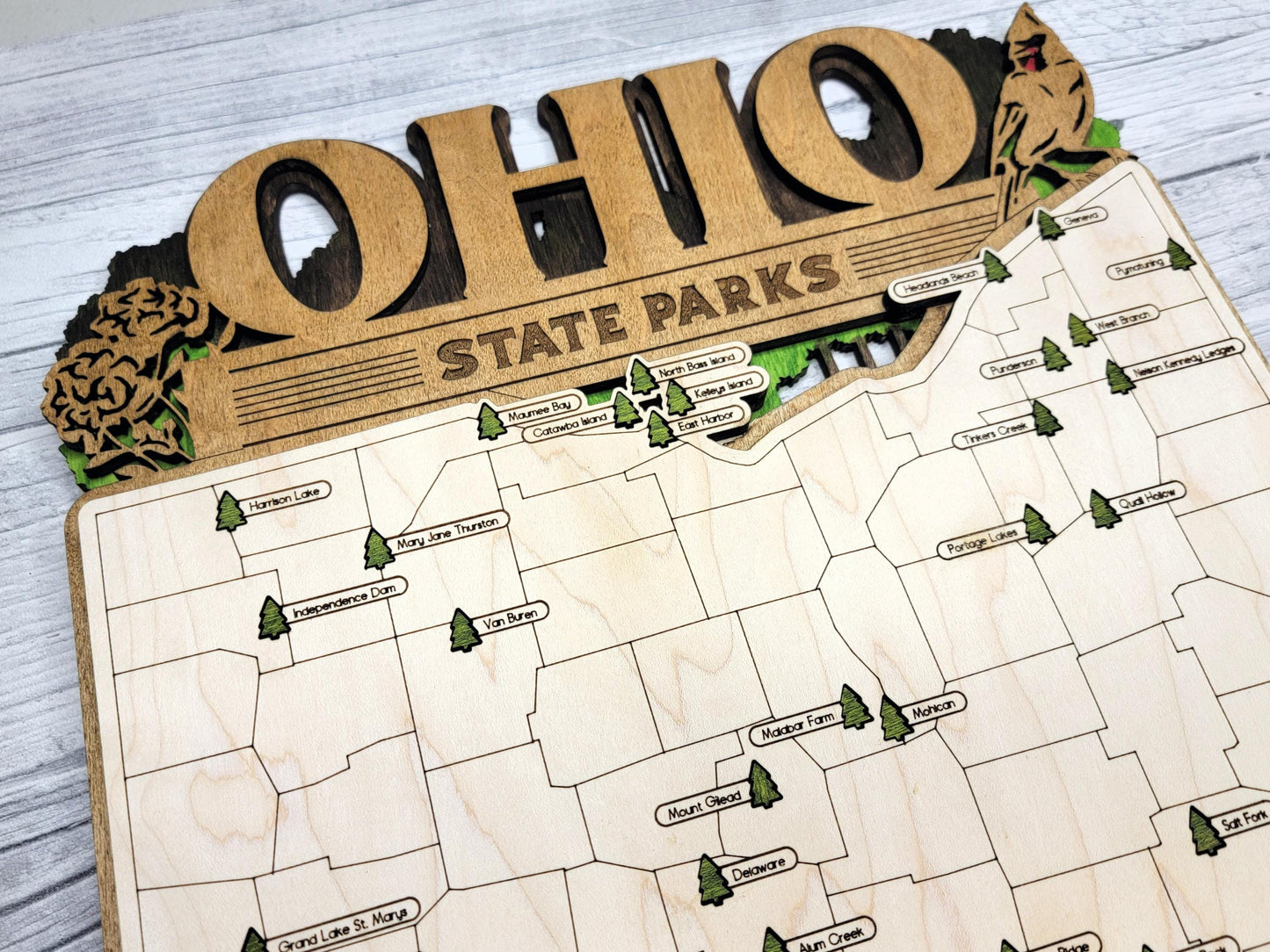 Ohio State Park Tracker Map – 12x20 Wood Wall Art | Personalized Gift for Outdoor Lovers, Handmade in Ohio