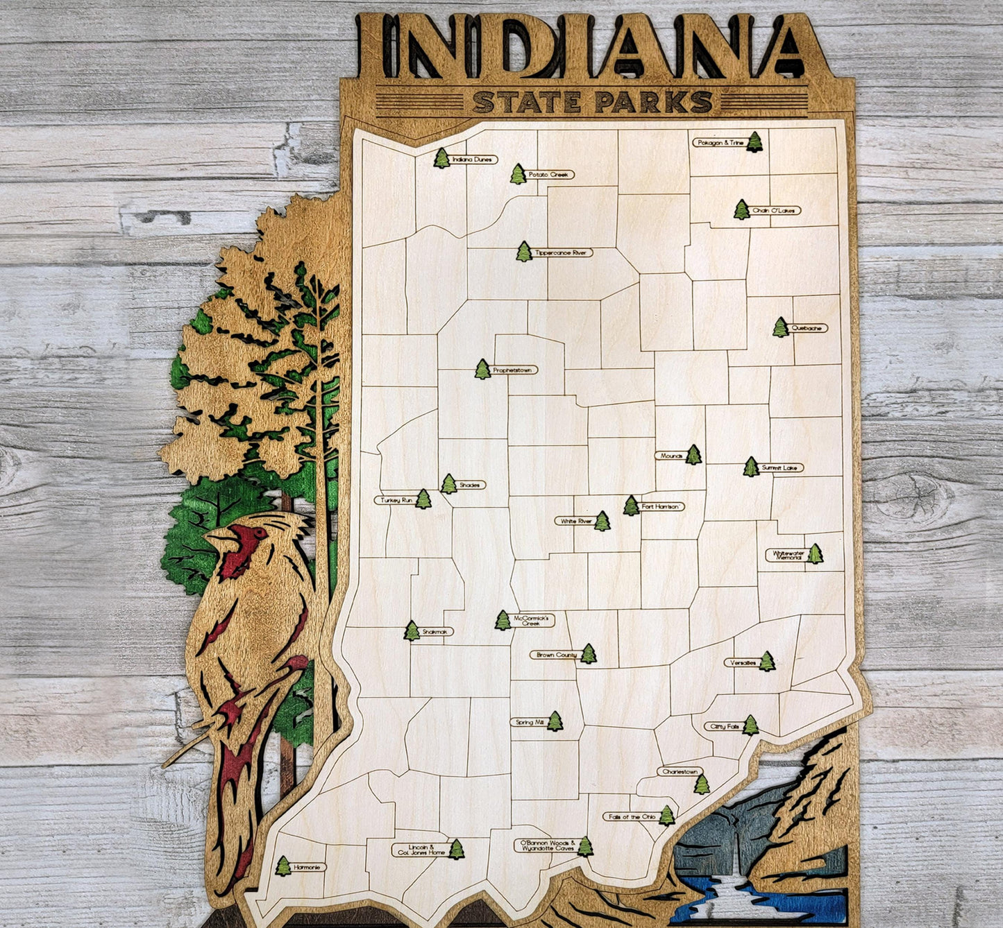 Personalized Indiana State Parks Map Tracker – Custom Name Wooden Travel Keepsake