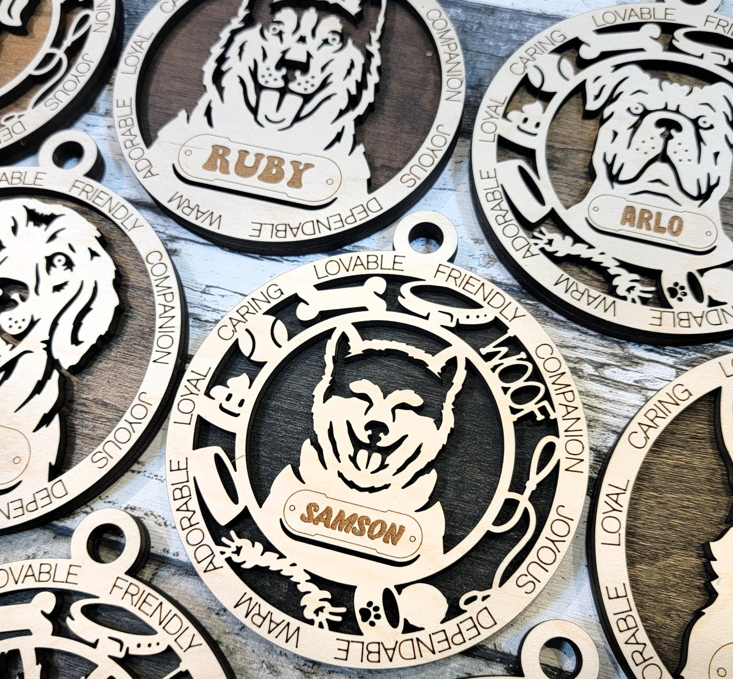 Personalized Dog Ornament – 4" Laser Engraved Wooden Ornament with Optional Dog Icons | All Breeds Included, Custom Name
