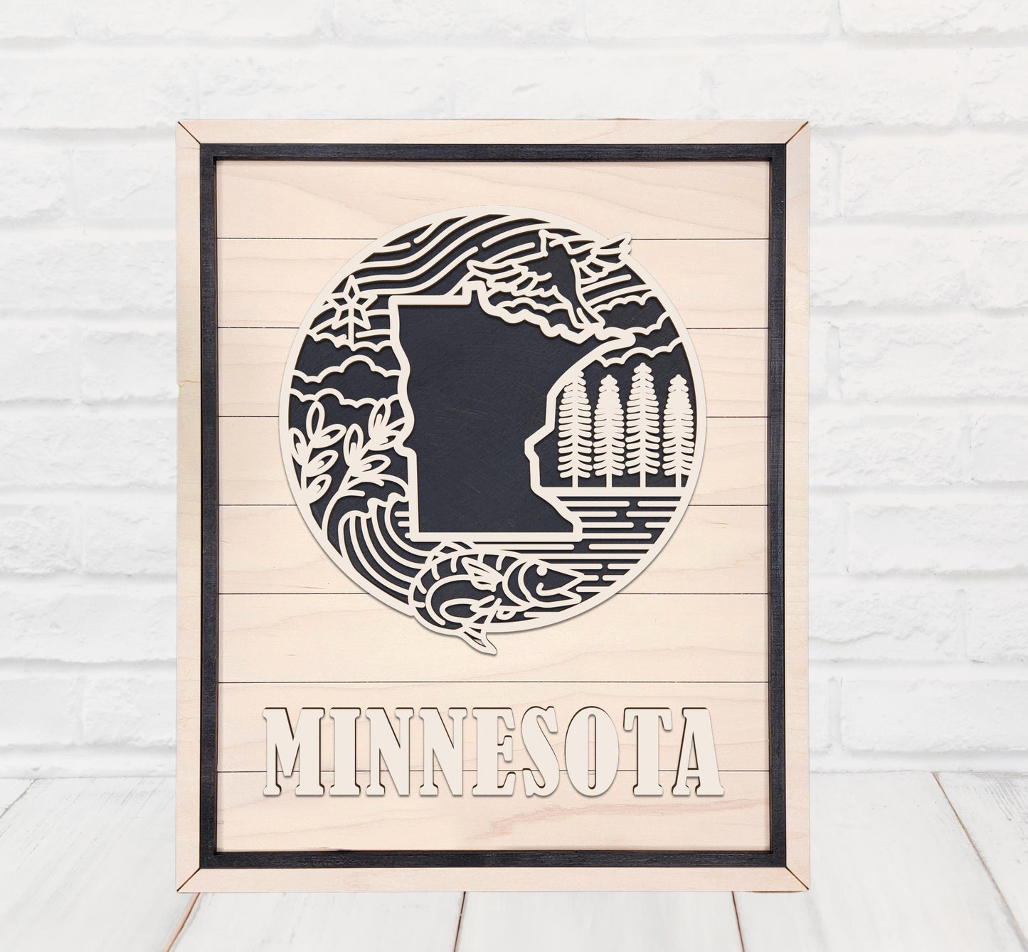 Minnesota State Wall Art – Handmade Wooden Sign Celebrating Minnesota Symbols, Nature & Culture | Gift-Ready with Easel Display