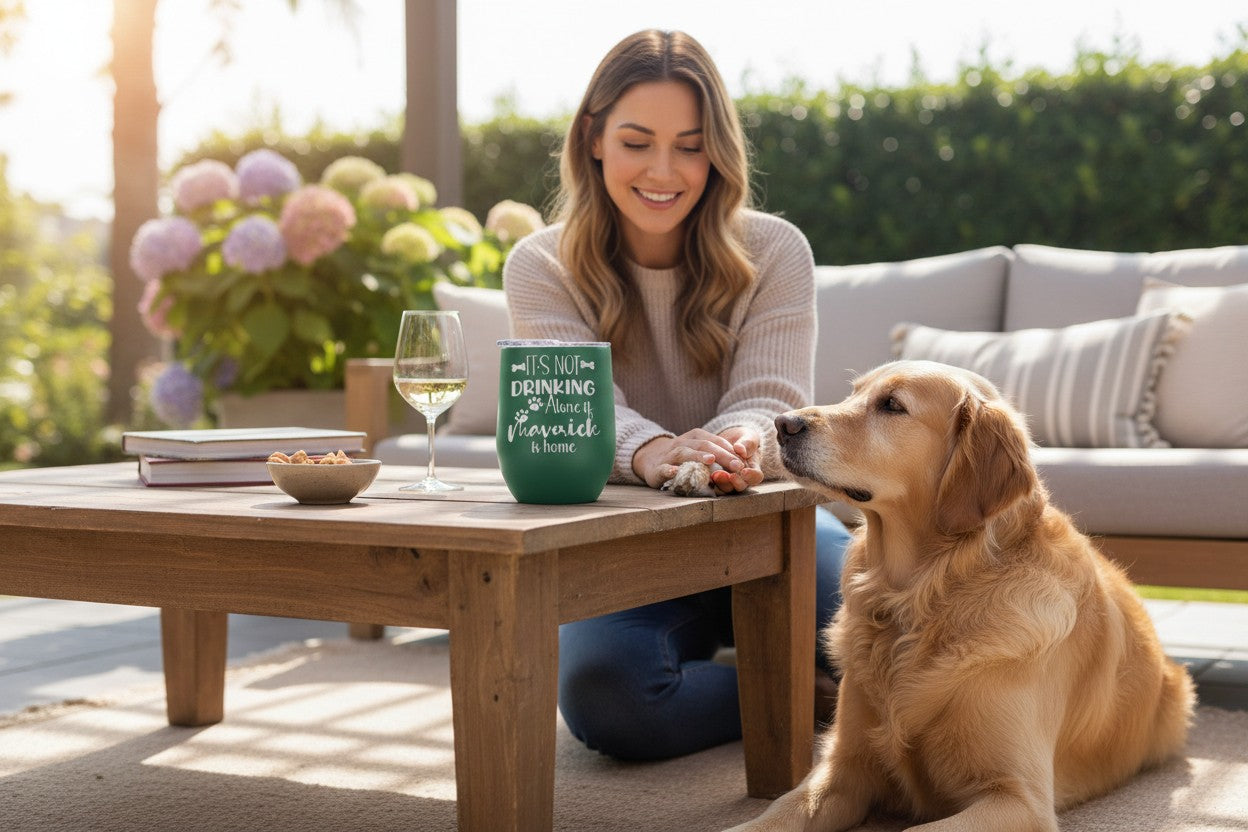 Funny Dog Wine Tumbler – Engraved Stainless Steel Cup (12oz)