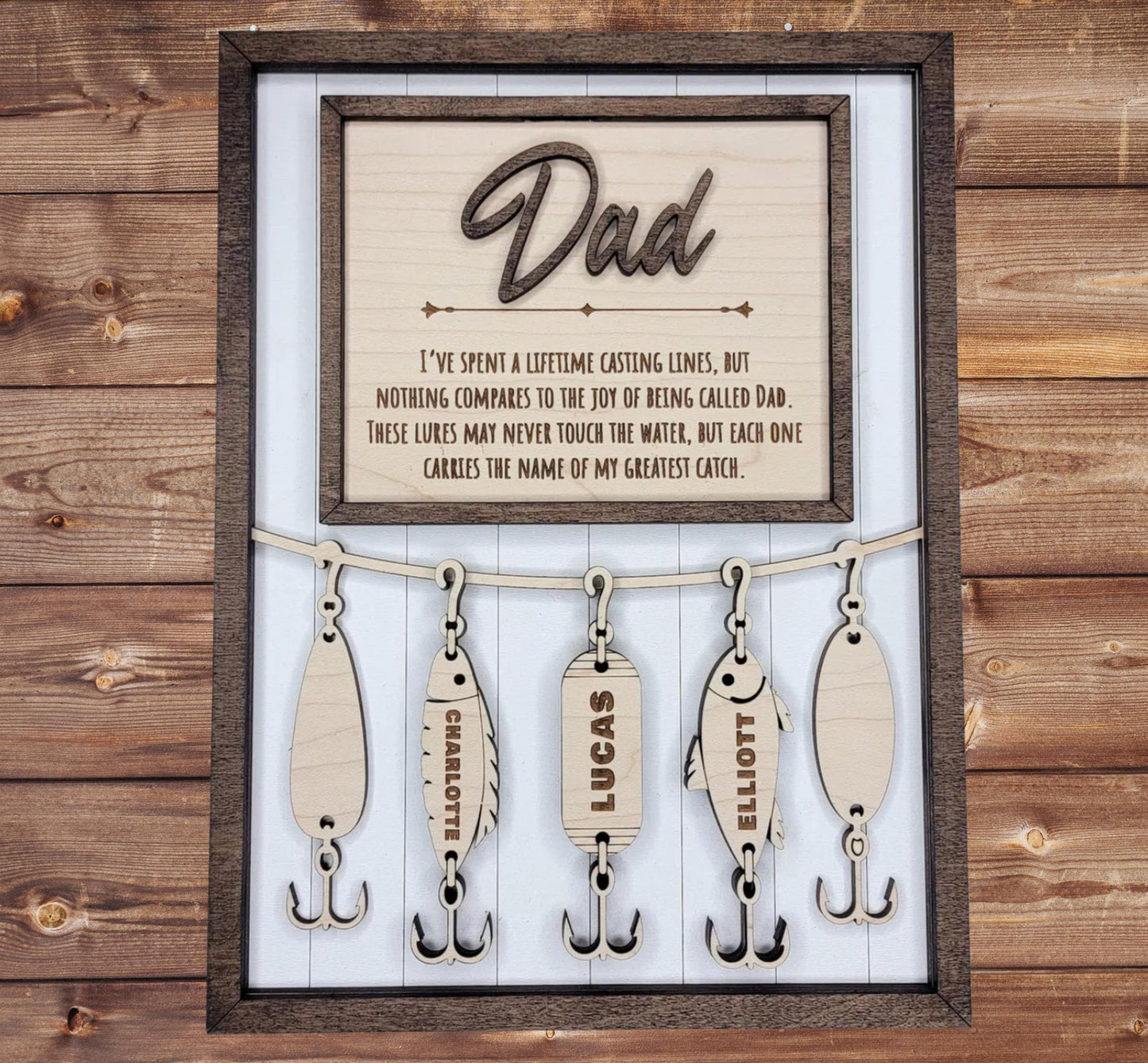 Personalized Fishing Dad Plaque – Custom Kids Name Sign for Dad or Grandpa | Handmade Wood Wall Decor | Fisherman Gift | 7x9