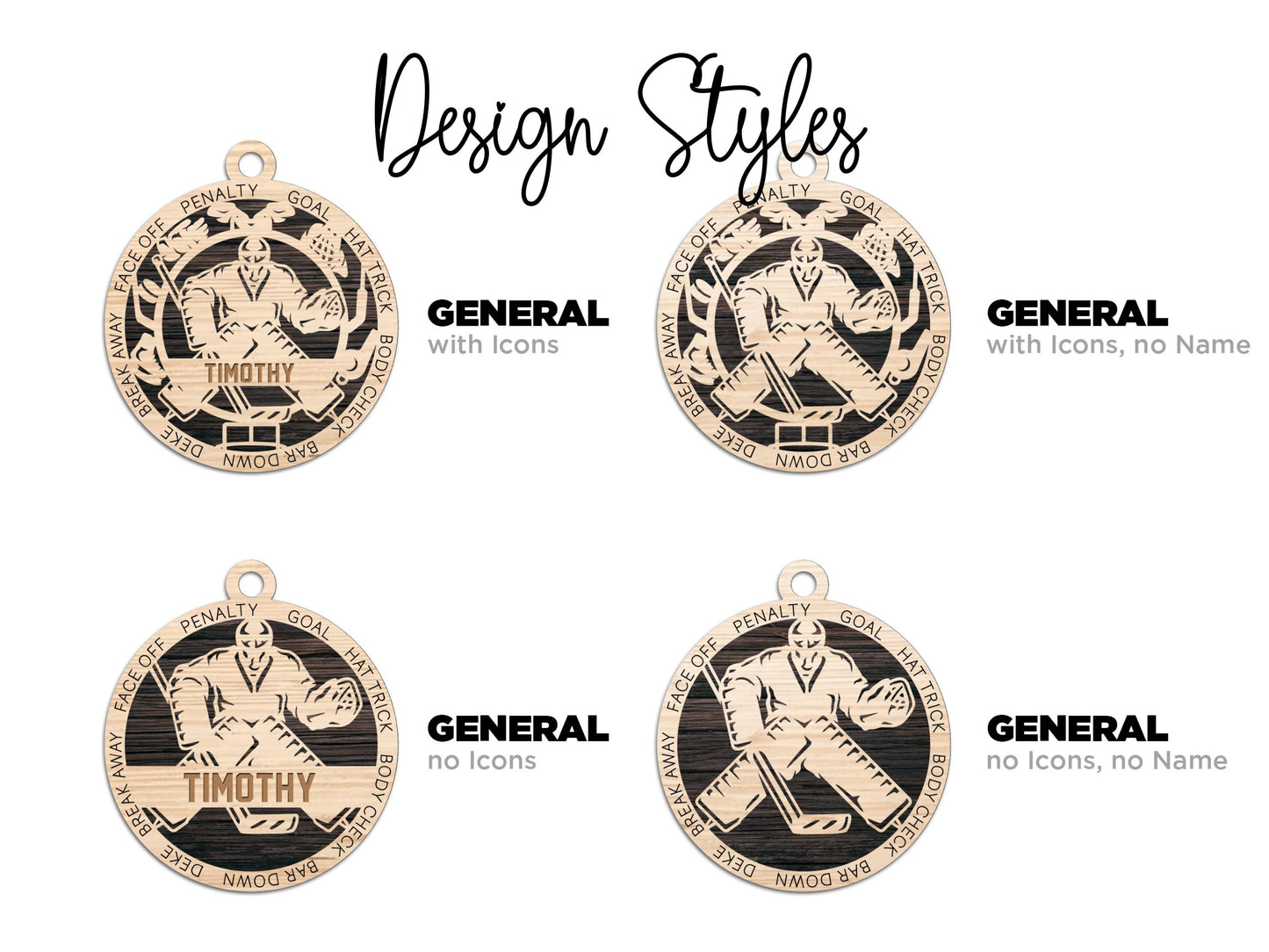 Personalized Hockey Goalie Ornament – Laser Engraved 4" Wood Ornament with Custom Name & Number | Choose Background Color