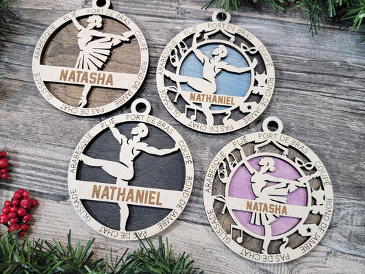 Personalized Ballerina Ornament – 4" Laser Engraved Wooden Ballet Keepsake with Optional Icons | Custom Name or Year