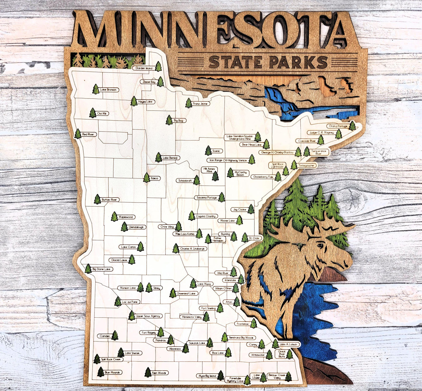 Personalized Minnesota State Parks Map Tracker – Custom Name Wooden Travel Keepsake