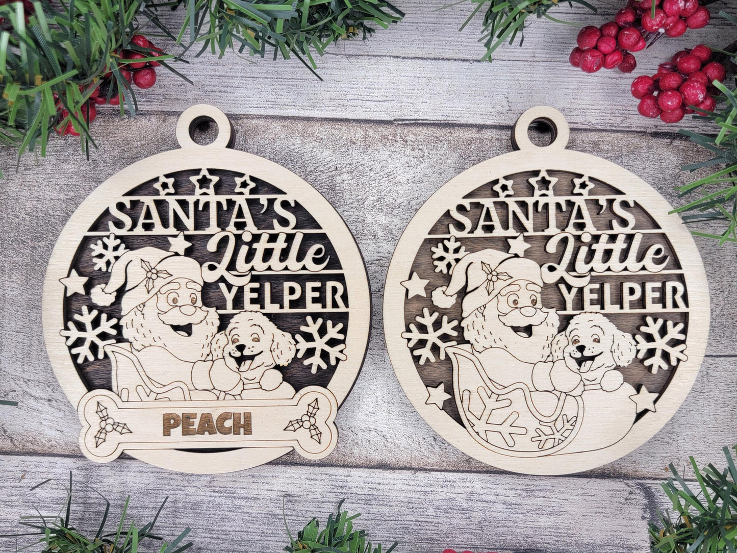 Personalized Dog and Santa Ornament – Custom Pet Name
