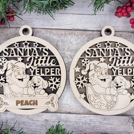 Personalized Dog and Santa Ornament – Custom Pet Name