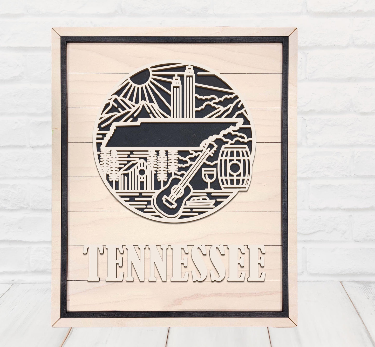 Tennessee State Wall Art – Handmade Wooden Sign Featuring Tennessee Symbols, Music, and Culture | Gift-Ready with Easel Display