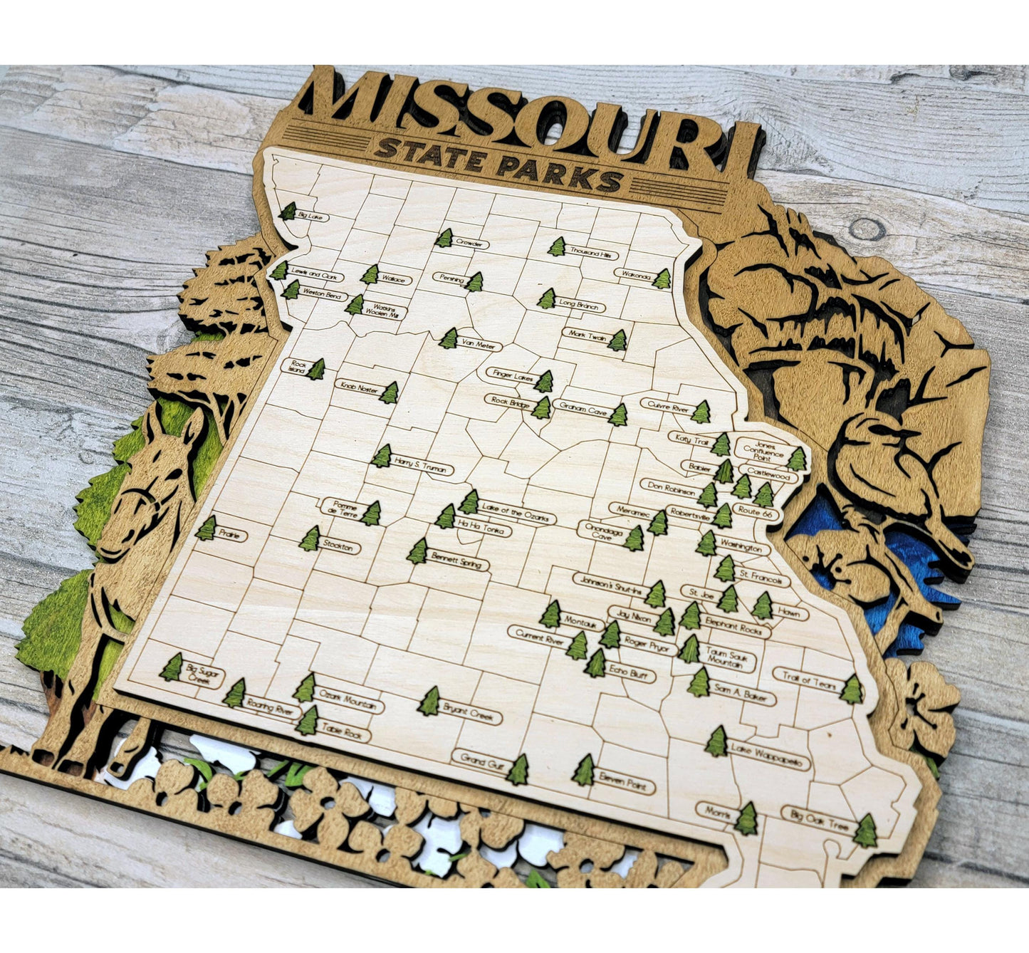 Personalized Missouri State Parks Map Tracker – Custom Name Wooden Travel Keepsake