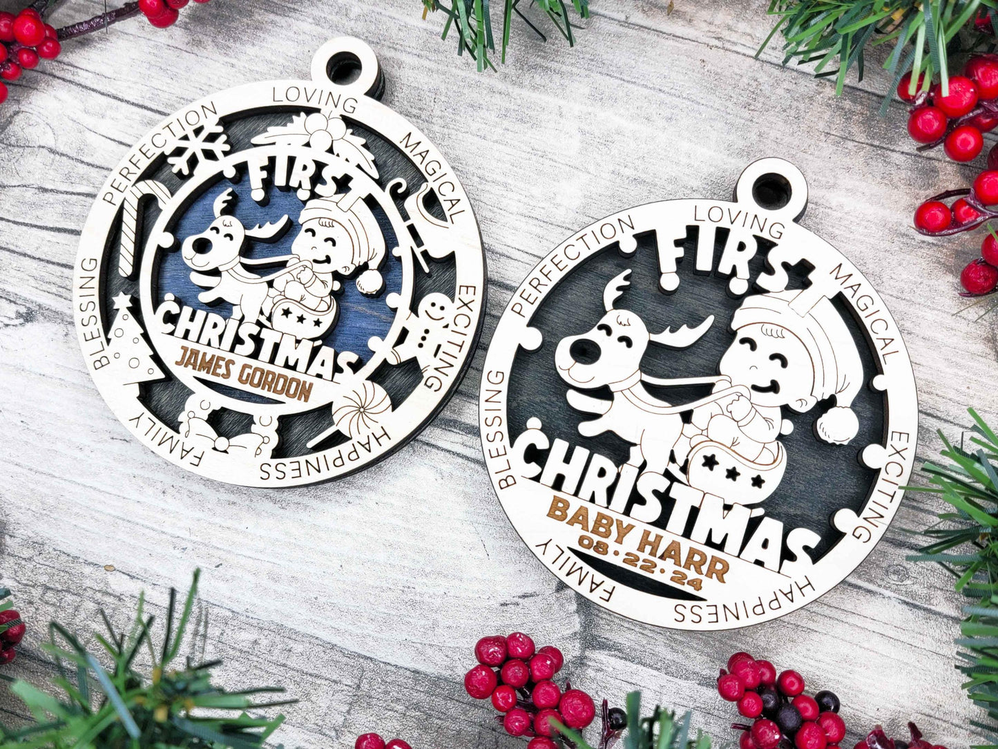 Baby’s First Christmas Ornament – Personalized Engraved Wooden Keepsake