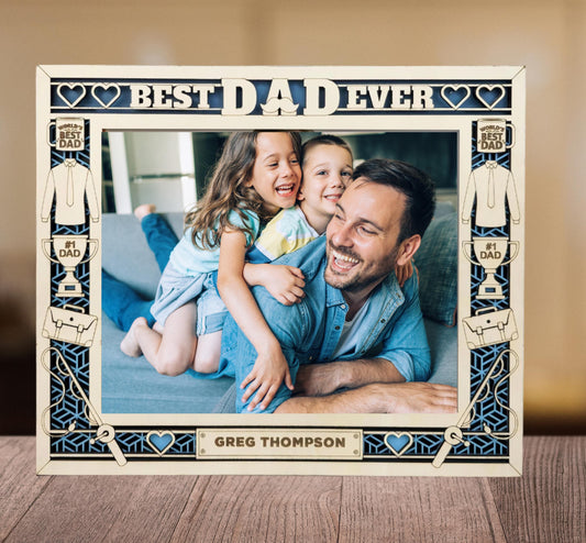 Custom Dad Engraved Wooden Picture Frame – Personalized Laser-Cut Photo Frame, Handmade in Ohio