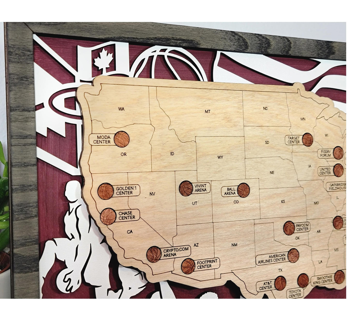 Personalized Basketball Map Tracker – Custom Name Wooden USA Arena Travel Keepsake