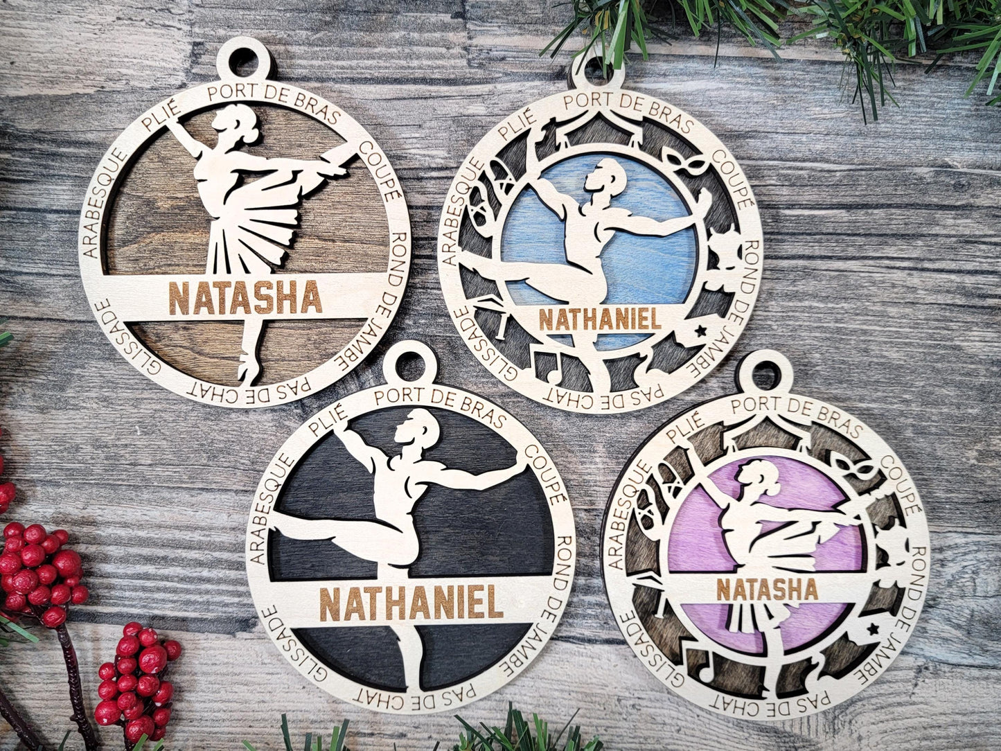 Personalized Ballerina Ornament – 4" Laser Engraved Wooden Ballet Keepsake with Optional Icons | Custom Name or Year