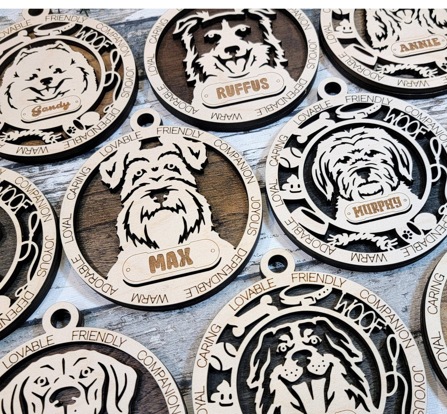 Personalized Dog Ornament – 4" Laser Engraved Wooden Ornament with Optional Dog Icons | All Breeds Included, Custom Name