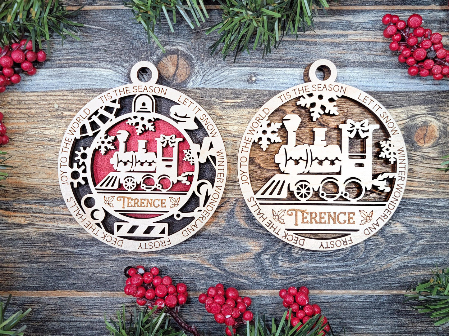 Kids Ornament Personalized, Train Ornament,  Engraved Ornament for Kids, 2024 Christmas Ornament, Christmas Gift for him, handmade Ornament