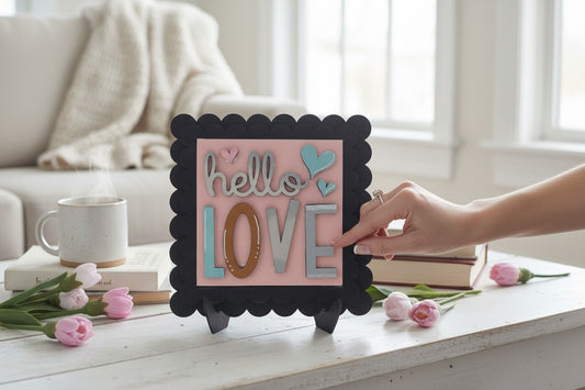 Valentine Shelf Sitter Frame Decor – Interchangeable Seasonal Hand Painted Square