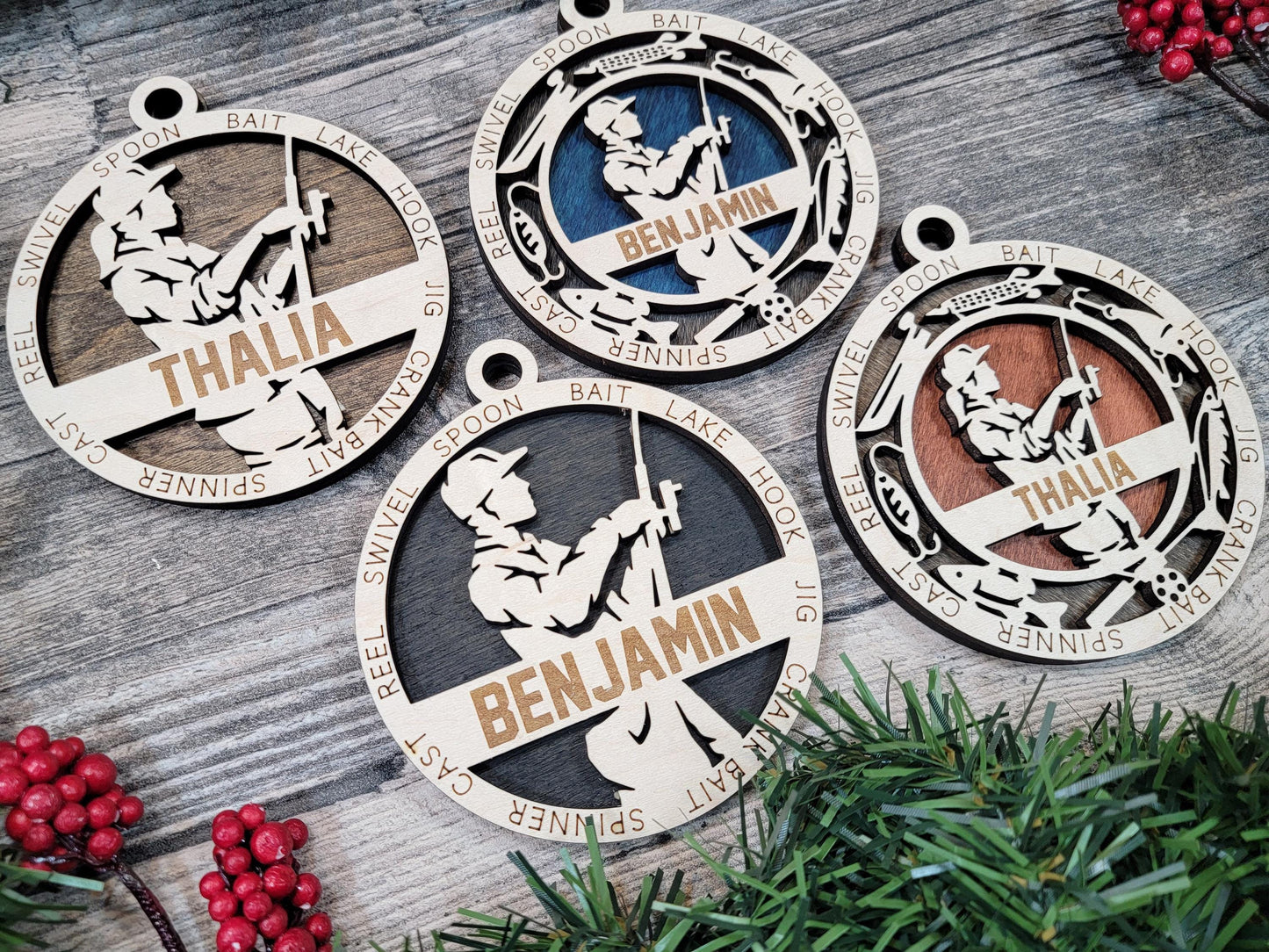 Personalized Fisherman Ornament — Custom Fishing Christmas Ornament — Laser Engraved Gift for Dad