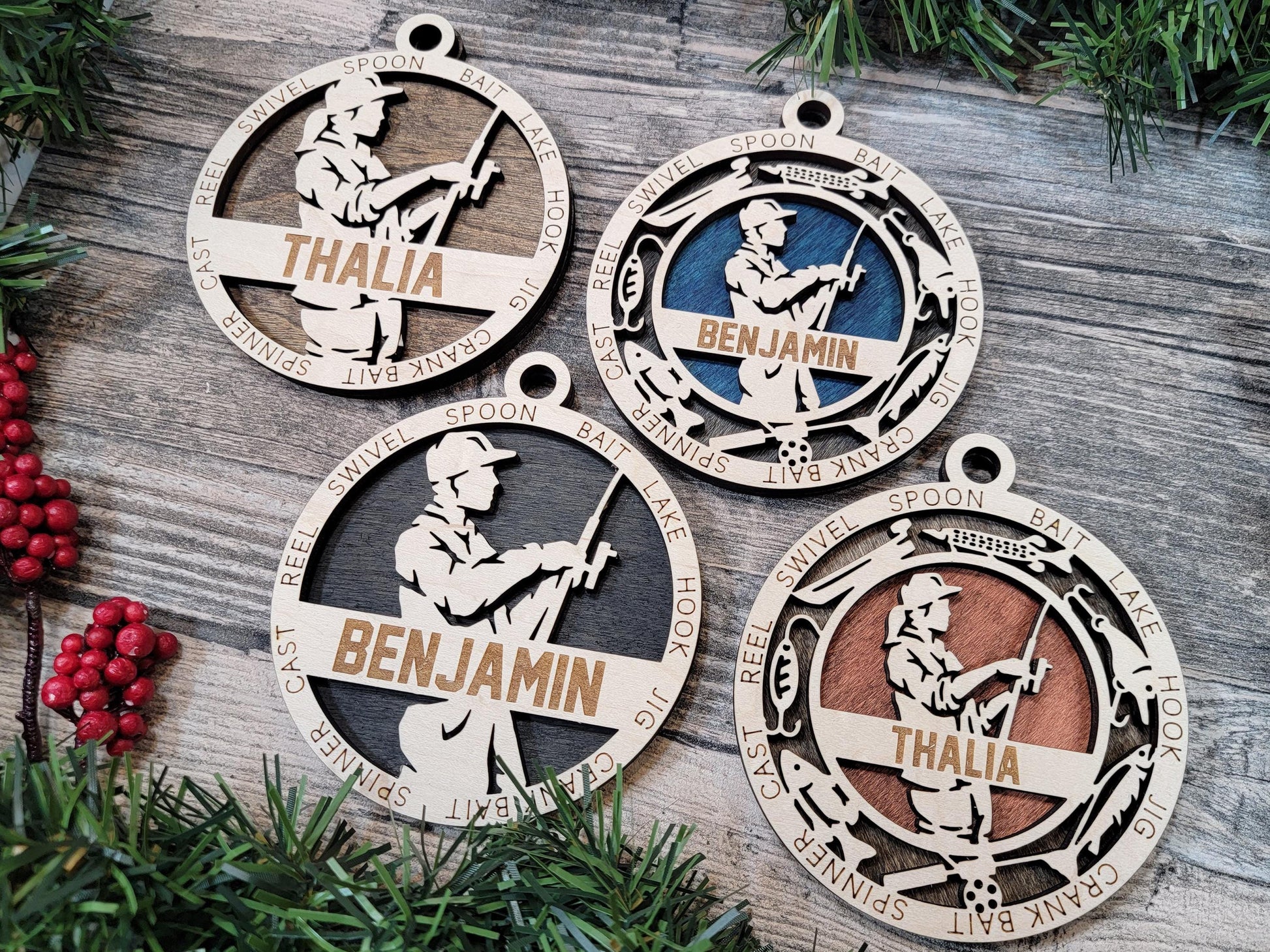 Personalized Fisherman Ornament — Custom Fishing Christmas Ornament — Laser Engraved Gift for Dad