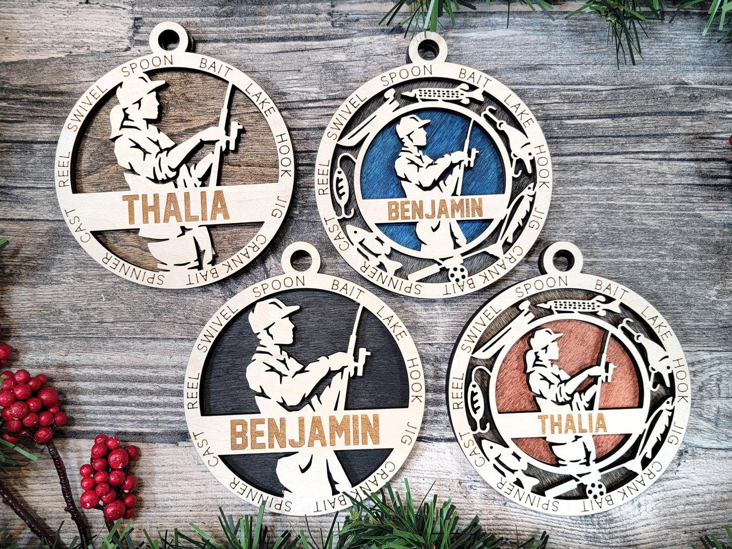 Personalized Fisherman Ornament — Custom Fishing Christmas Ornament — Laser Engraved Gift for Dad